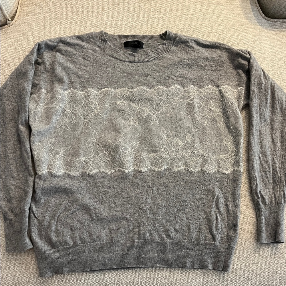 J. Crew Grey Knit Crewneck Cashmere Sweater